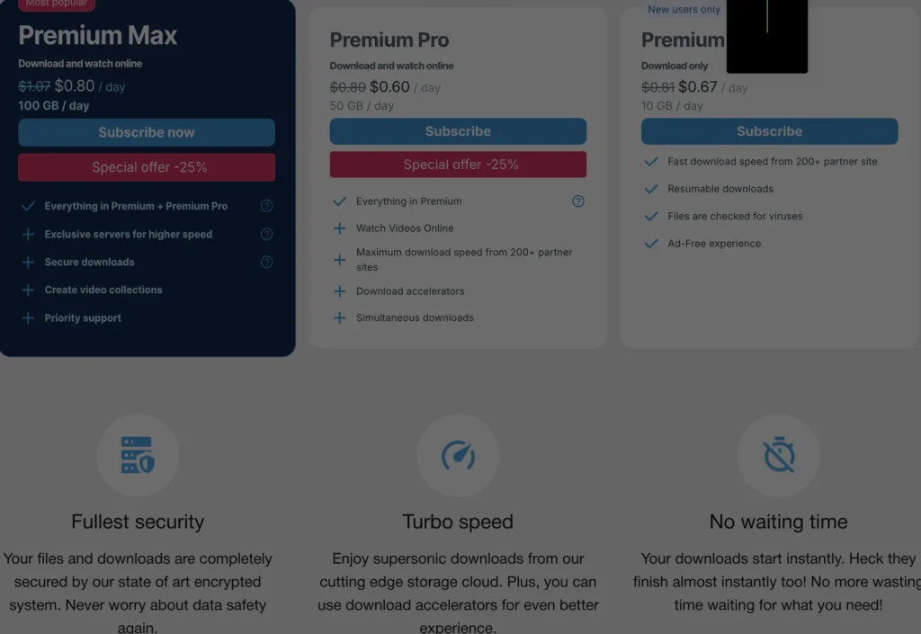 Keep2share Premium MAX user dashboard interface